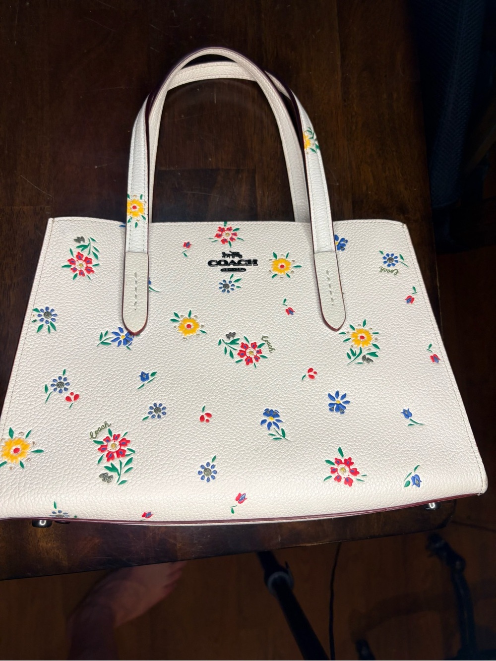 Coach Cream Leather Tote with Multicolor Floral Print